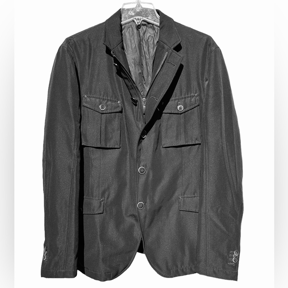 JOHN BARRITT Black Moto Thermal Insulated Zip Pockets Utility Jacket Coat Sz XL